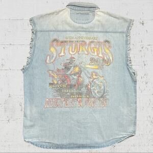 Bikercore V Twin Motorcycle Apparel Sturgis 69th Anniversary 2009 Denim Shirt 2X